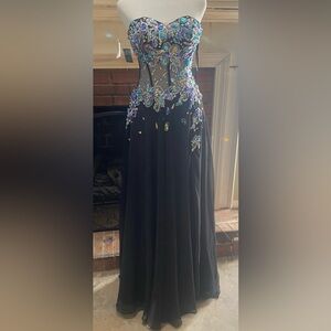Rachel Allan Black Dress with Multicolor Embellishments